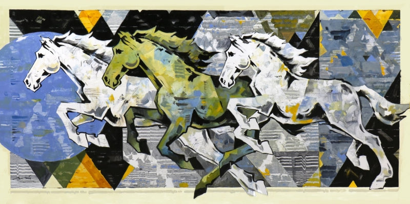 Horse Series 296' animals acrylic painting by artist Devidas Dharmadhikari, 36x72 inch, on canvas