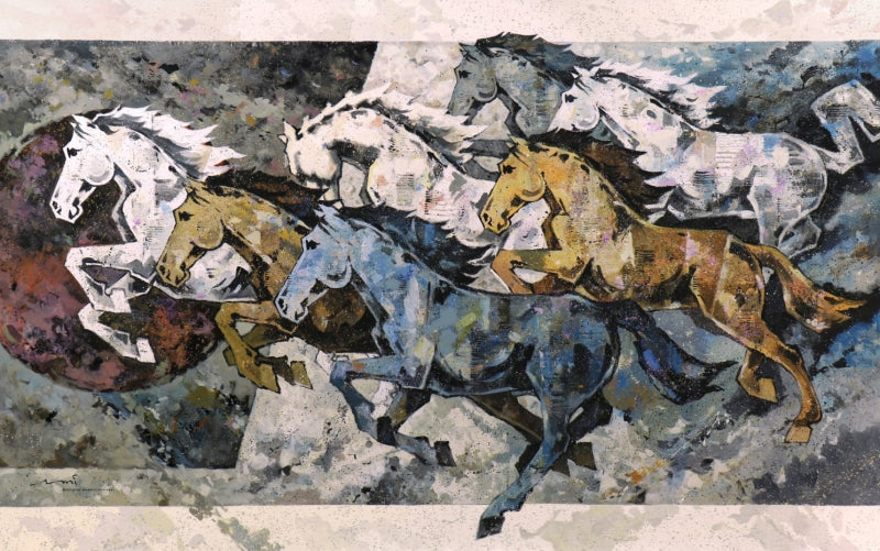 Animals acrylic painting titled 'Horse Series 351', 60x96 inch, by artist Devidas Dharmadhikari on Canvas