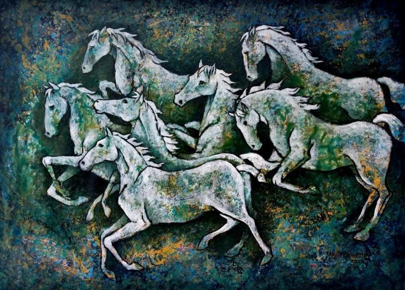 Animals acrylic painting titled 'Horses In March 2', 30x40 inches, by artist Ranjith Raghupathy on Canvas