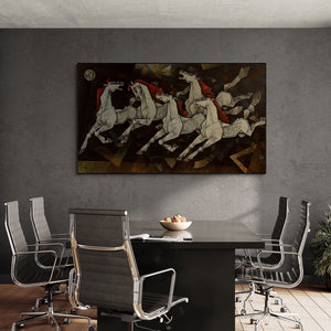 In-situ view of Dinkar Jadhav's 'Horses Waltzing To Happiness' painting in a room