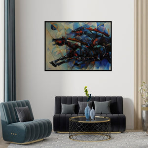 In-situ view of Dinkar Jadhav's 'Horses Waltzing In The Sky 4' painting in a room