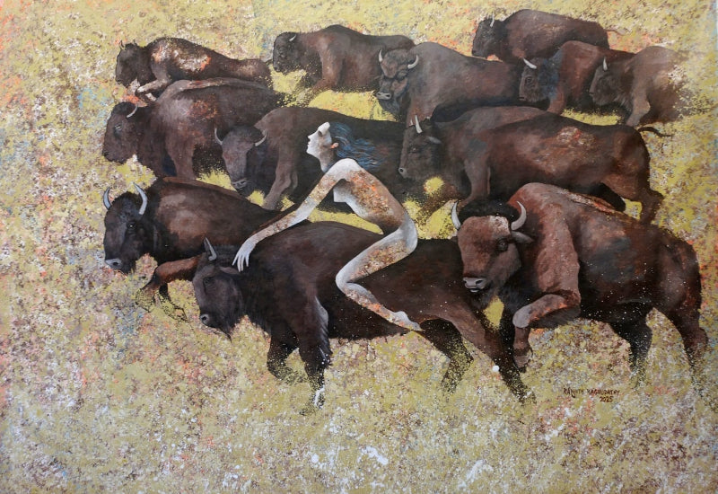 Hot Summer Hallucinations' figurative acrylic painting by artist Ranjith Raghupathy, 48x66 inch, on canvas