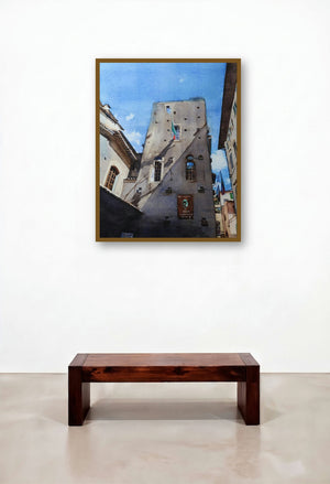 House Of Dante (Tuscan Shadows) by artist Dr Uday Bhan displayed in a Traditional Library