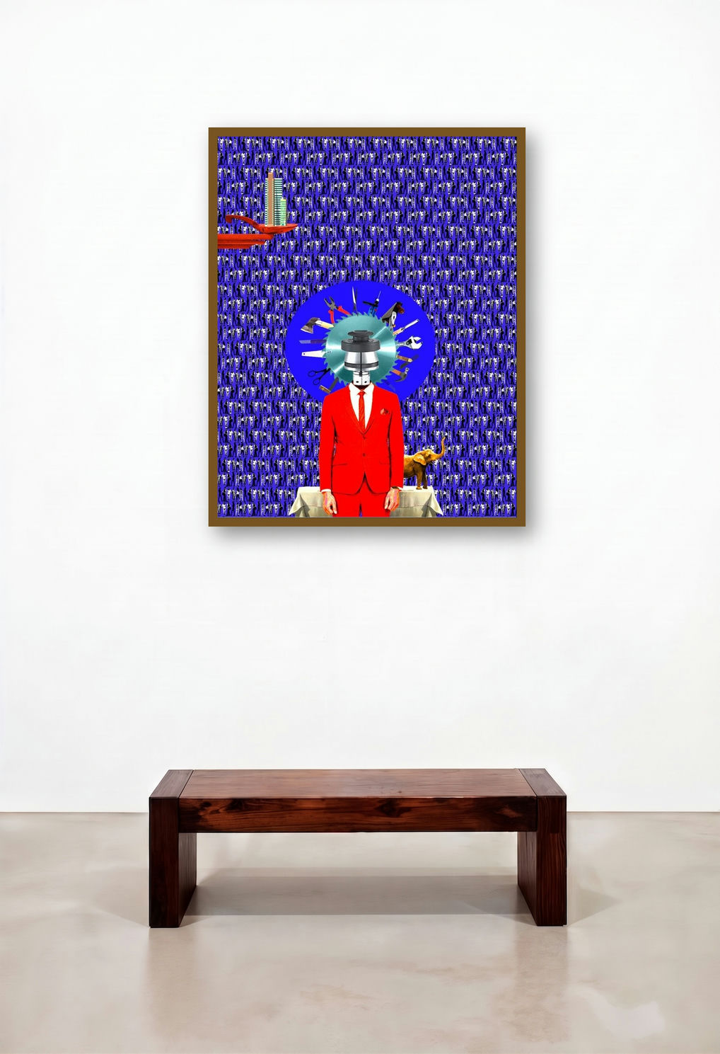 House Pressure (The Machine Man) by artist Amarnath Sharma displayed in a Japandi Bedroom