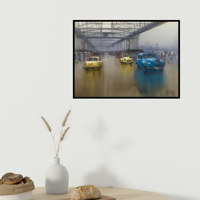 In-situ view of Bijay Biswaal's 'Howrah Bridge (Untitled)' painting in a room