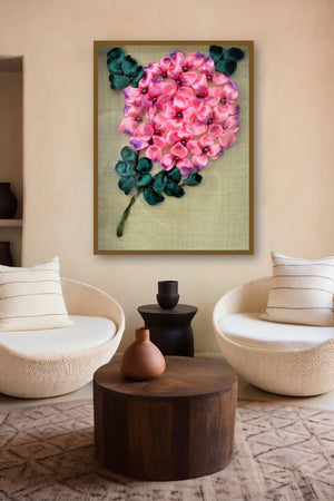 Hydrangea (Ribbon Hydrangea Bouquet) by artist Mohna Paranjape displayed in a Museum Style gallery