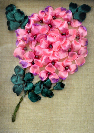 Hydrangea (Ribbon Hydrangea Bouquet) by Mohna Paranjape, Original Cloth Nature Painting on Cloth, X-Small Vertical Wall Art