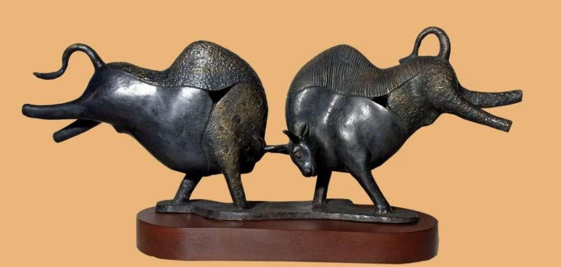 I Am King' animals Bronze sculpture by artist Subrata Paul, 13x7 inch, on bronze