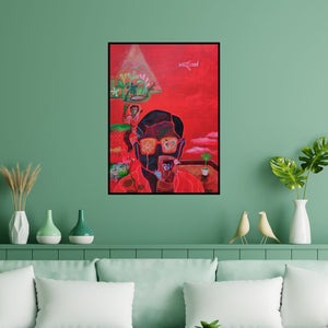 Preview of 'I Am Not Alone (The Mind's Eye)' Painting by Joydeep Bhattachrjee shown on a wall in a furnished room.