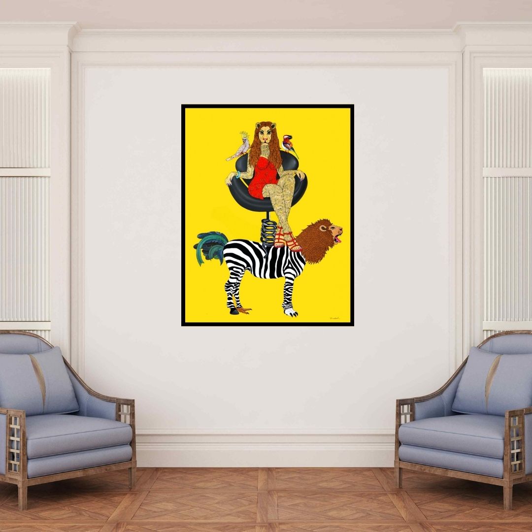 In-situ view of Bandana Kumari's 'I Am Queen' painting in a room