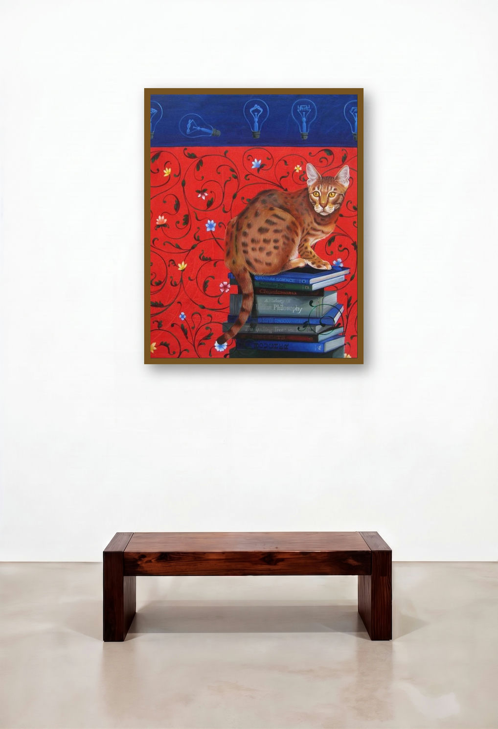 I Am Reading For (The Thinking Cat) by artist Kushal Kumar displayed in a Eclectic Living Room