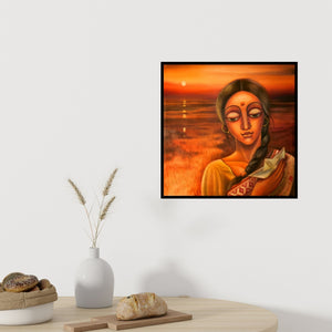 In-situ view of Sumon Naskar's 'Ichhamati (A Bustling Bazaar)' painting in a room