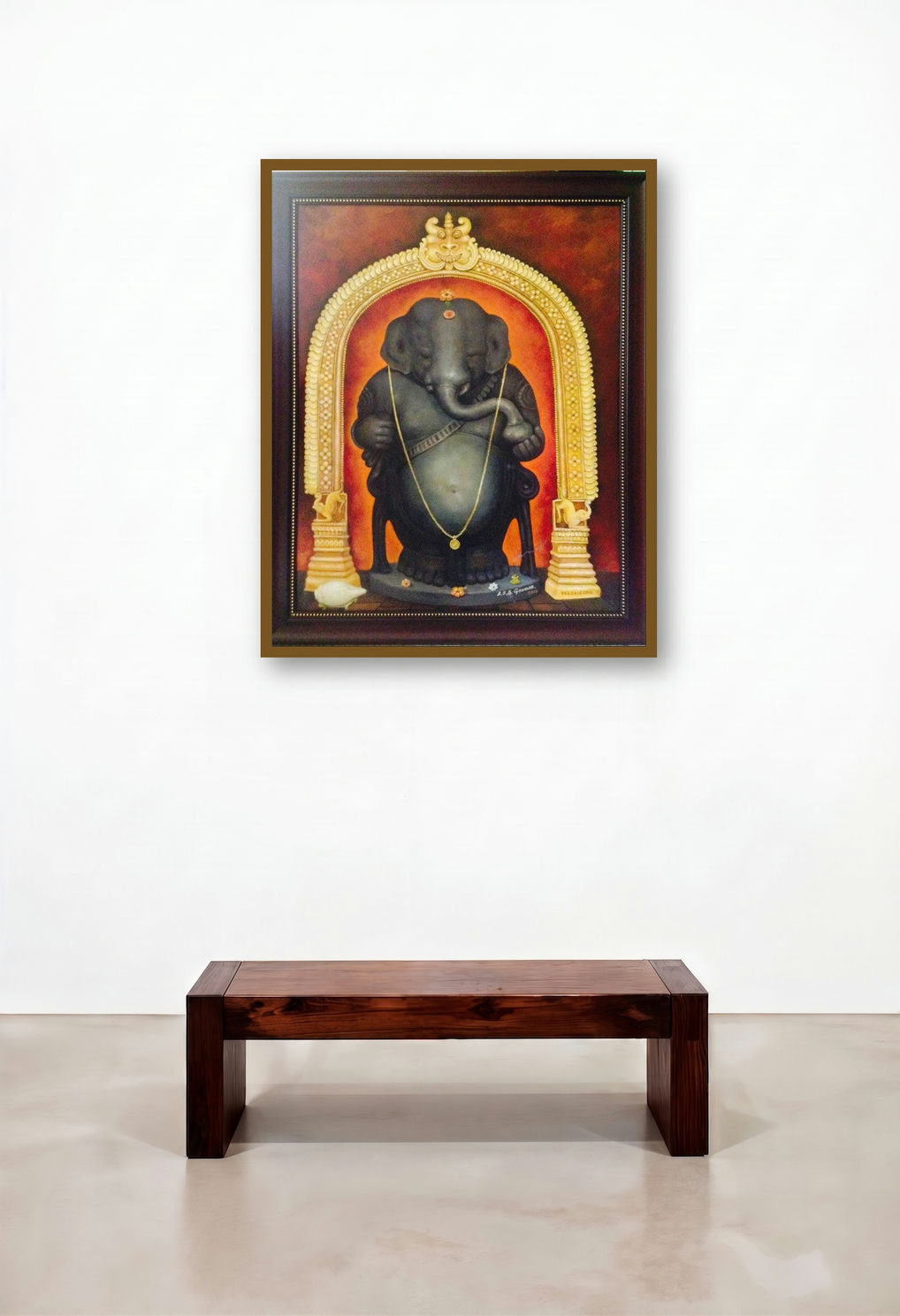 Idagunji Ganapati (Lord Ganesha of Idagunji) by artist B S B Goudar displayed in a Rustic Reception Area