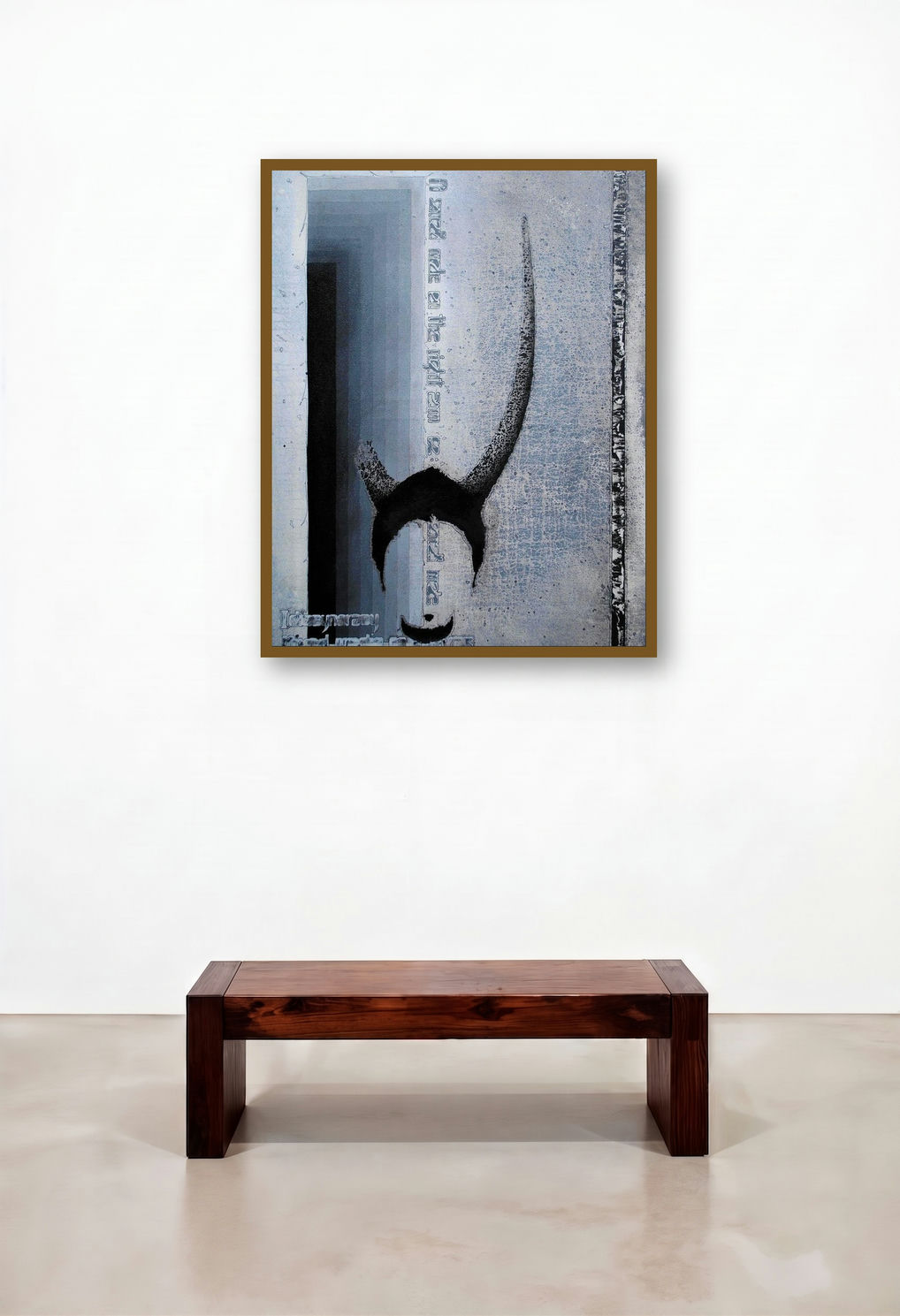 Idiosyncrasy (Horned Figure) by artist T Raju Gopalarao displayed in a Mid-Century Modern Hallway