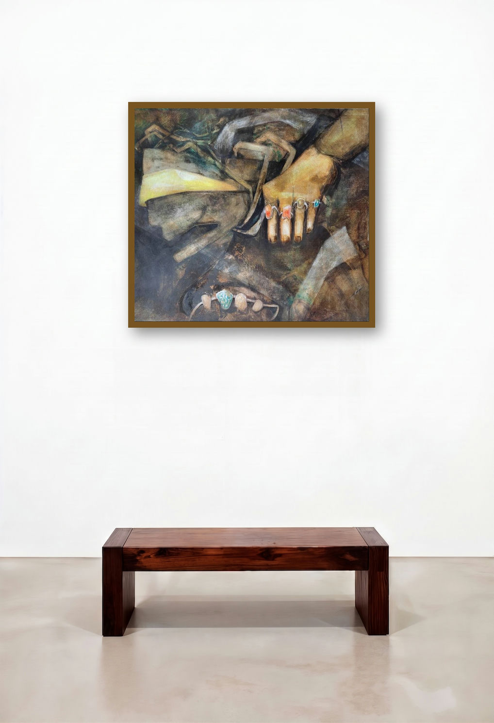 Ignorance (Secrets Unveiled) by artist Dhananjoy Das Painting displayed in a Contemporary Lounge