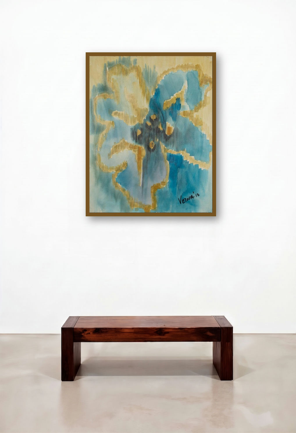Ikat Magnolia (Abstracted Bloom) by artist Veena Advani displayed in a Classic Library