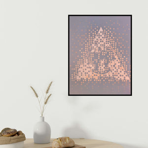 Sameer Patil's 'Illusion 67 (Triangular Illusion)' painting visualized above a sofa in a contemporary room.