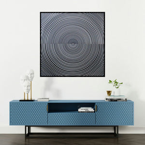 'Illusion (Convergence)' painting by Ghanshyam Gupta shown on a wall in a furnished room.