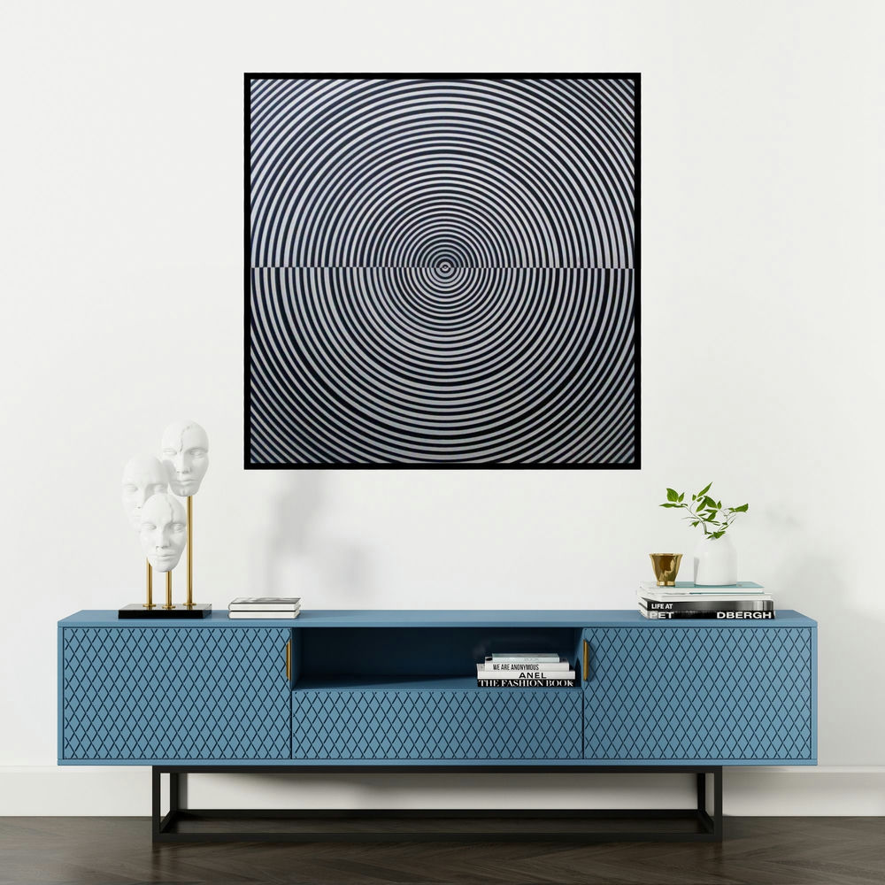 'Illusion (Optical Illusion)' painting by Ghanshyam Gupta shown on a wall in a furnished room.