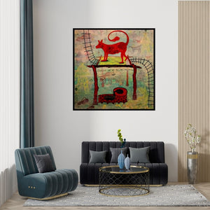 Preview of 'Img 20200518 113933 (The Watcher)' Painting by Lakhan Singh Jat shown on a wall in a furnished room.