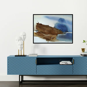 Preview of 'Immigrating Landscape Towards Abstract' Painting by Prashant Prabhu shown on a wall in a furnished room.