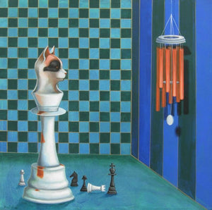 Importance Of Sound (Checkmate) by Kushal Kumar, Original Acrylic Contemporary Painting on Canvas, Medium Square Wall Art