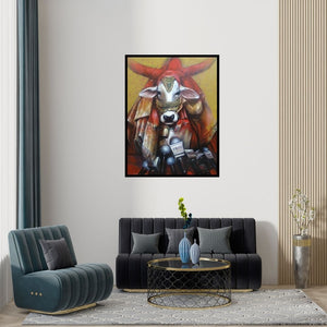 Preview of 'Important Meeting' Painting by Jiban Biswas shown on a wall in a furnished room.