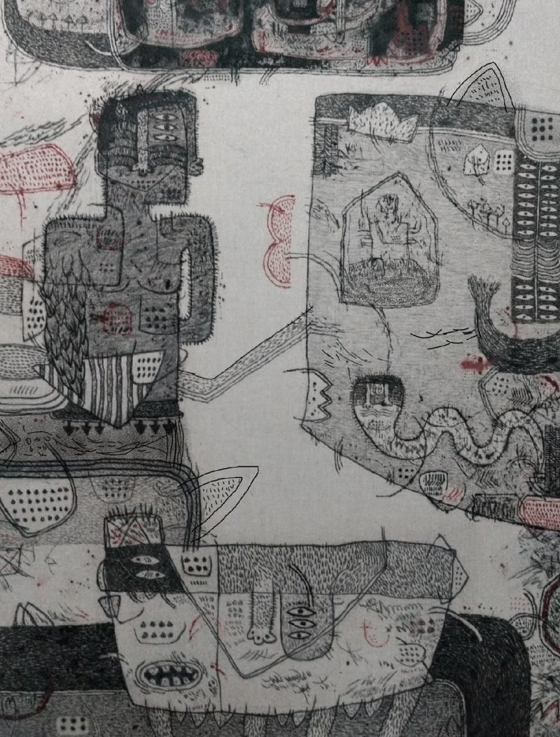 contemporary ink charcoal drawing titled 'Impression', 24x18 inches, by artist Sagar Kamble on Paper