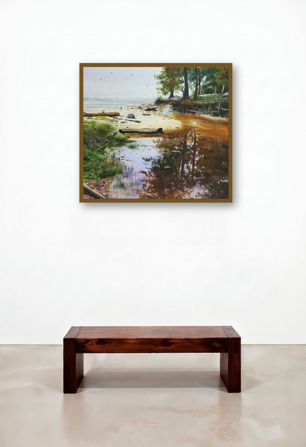 Impression Of Reflection (Tranquil Waters**) by artist Niketan Bhalerao displayed in a Boutique Hotel Style Living Room