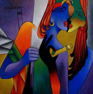 In Love (Intertwined Melodies) by Rajesh Shah, Original Acrylic Figurative Painting on Canvas, Medium Square Wall Art