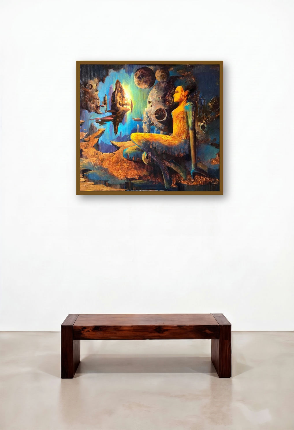 In My Dreams 1 (Celestial Contemplation) by artist Atif Pachapuri displayed in a Scandinavian Foyer