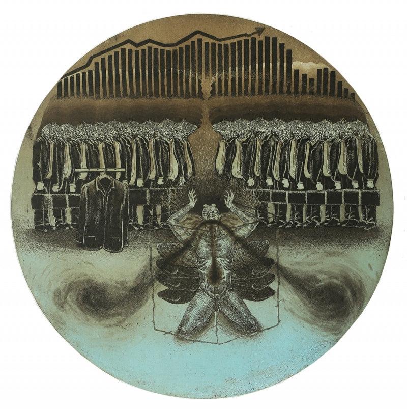 contemporary printmaking titled 'In My Society 3', 20x20 inches, by artist Atul Bangal on Paper