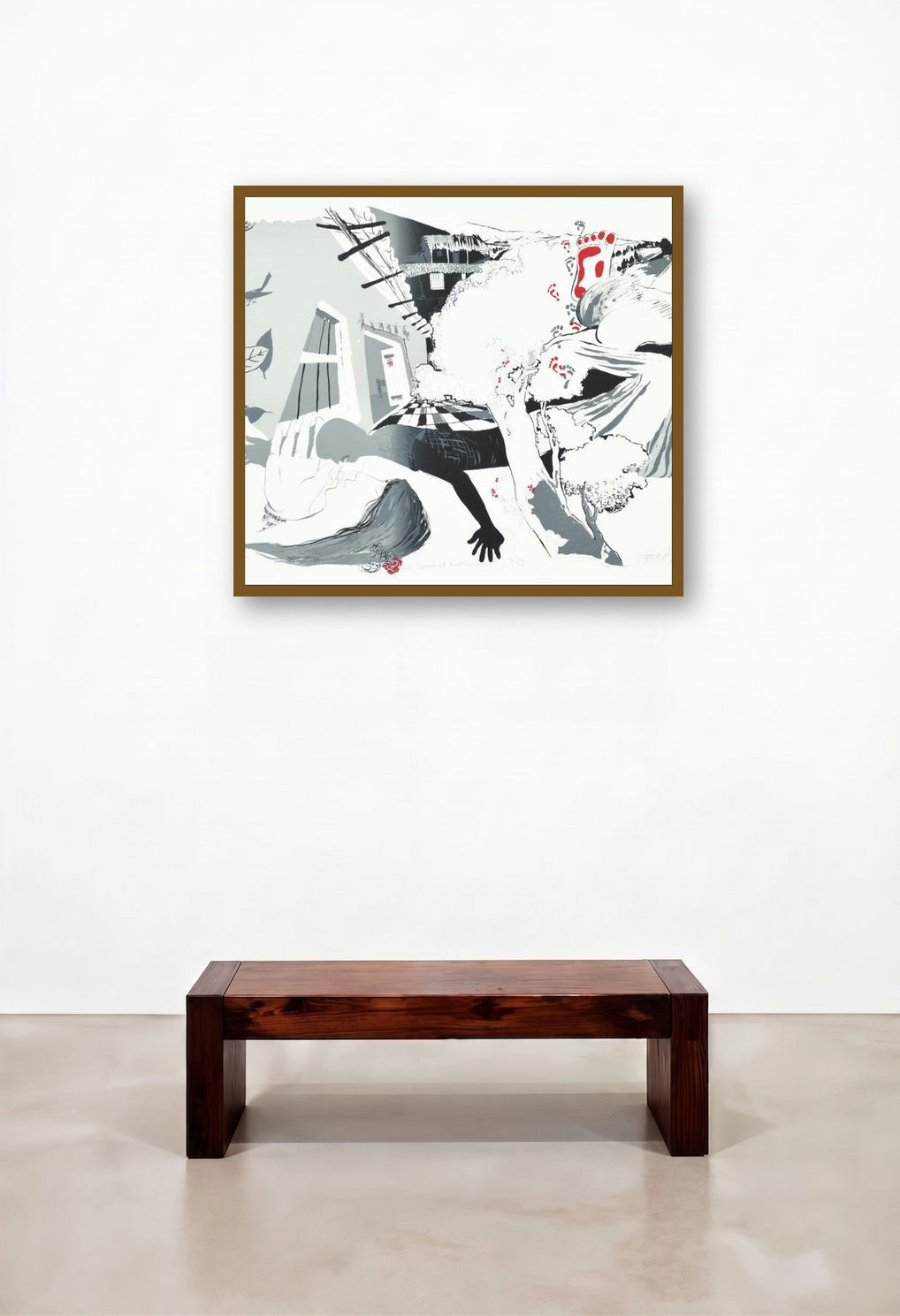 In Search Of Rainbow (Footprints in the Snow) by artist Nabibakhsh Mansoori displayed in a Art Deco Reception Area