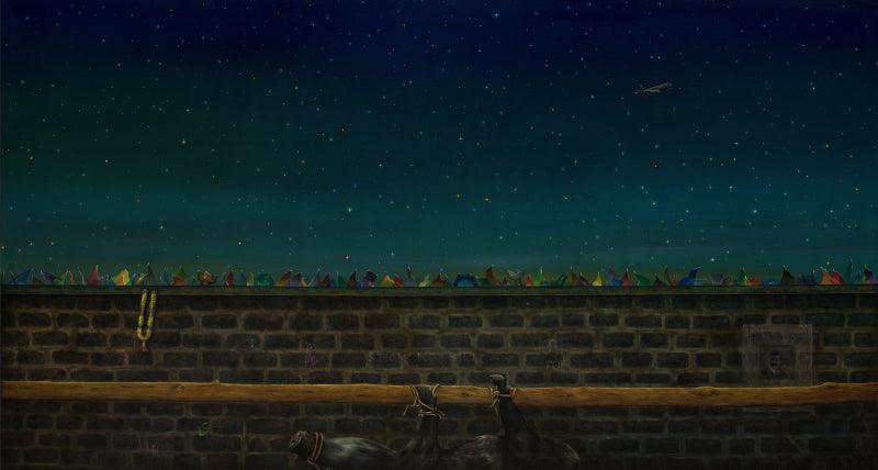 Landscape oil painting titled 'In The End I Am Able To See The Sky', 42x78 inches, by artist Balaji Ponna on Canvas