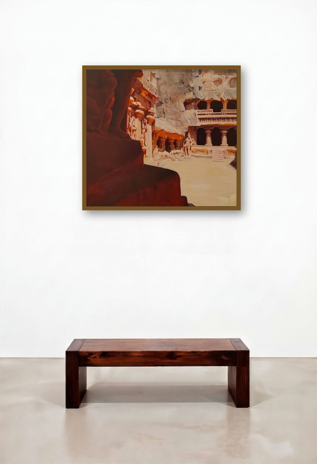 In The Light And Shade Of Kailas Temple (Ancient Echoes) by artist Sheetal Bawkar displayed in a Luxury Hotel Lobby
