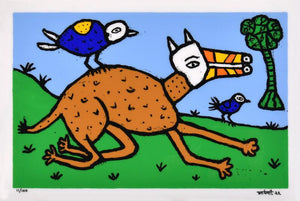 Animals reverse serigraph painting titled 'In The Pasture', 16x24 inches, by artist Madhvi Parekh on Acrylic