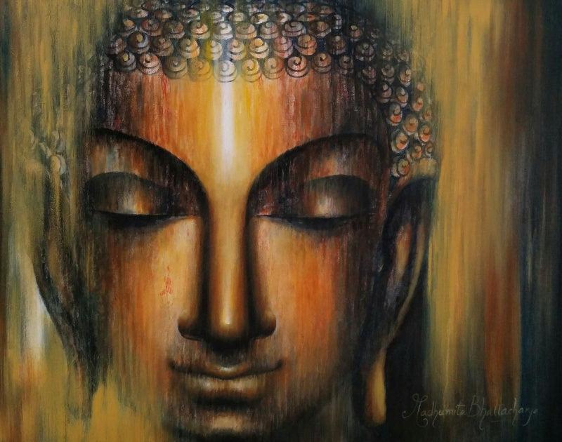 Religious acrylic painting titled 'In The Path Of Salvation', 30x38 inches, by artist Madhumita Bhattacharya on Canvas