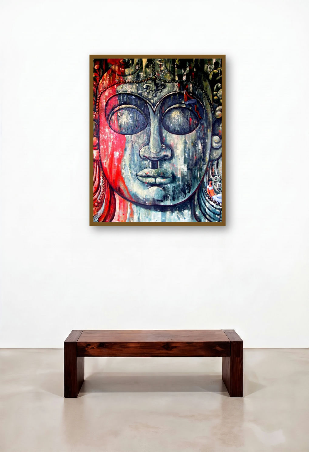 In The Shelter Of Faith Ii by artist Suruchi Jamkar displayed in a Mid-Century Modern Family Room