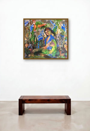 In Tune With Nature (Woman in Nature) by artist Anjani Reddy displayed in a Boutique Hotel Style Living Room