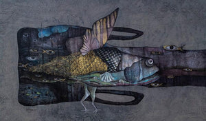 Incomplete Dream (Chimera of the Deep) by Pooja Mhatre, Original Acrylic Animal Painting on Canvas, Small Horizontal Wall Art