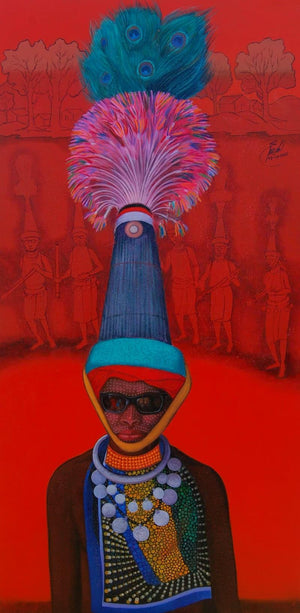 Incredible Tribal Beauty 6 (Tribal Warrior) by Sunil Paraji Tambe, Original Acrylic Figurative Painting on Canvas, Medium Vertical Wall Art