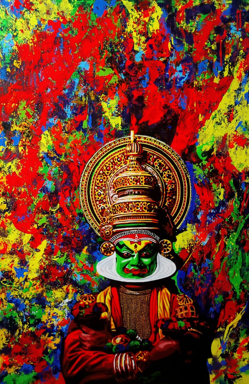 'Indian Culture' religious acrylic painting by artist Sujit Karmakar, 54x36 inch, on canvas