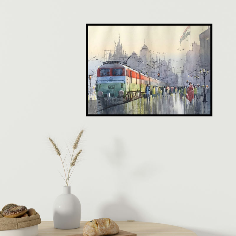 In-situ view of Bijay Biswaal's 'Indian Express' painting in a room