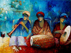 Figurative acrylic painting titled 'Indian Musicians III', 36x48 inches, by artist Ram Onkar on Canvas