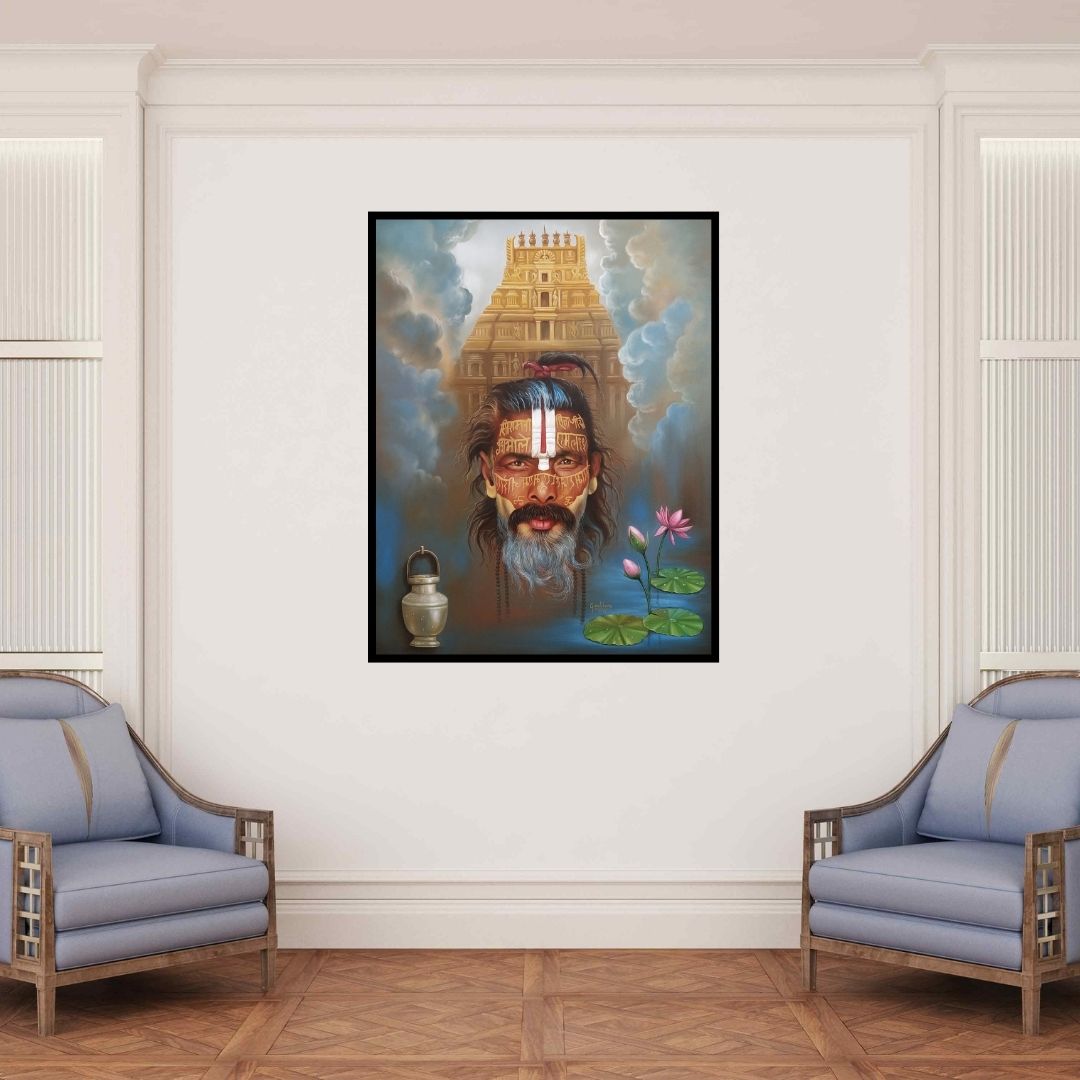In-situ view of Gopal Sharma's 'Indian Sadhu 2 (Devotion and Divinity)' painting in a room