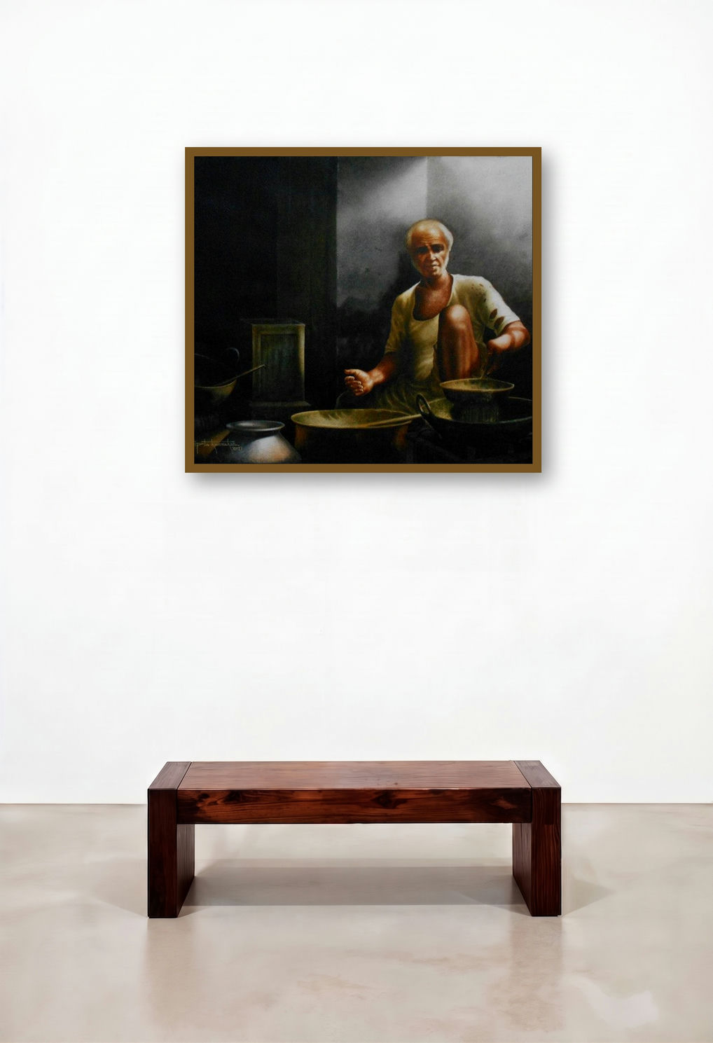 Indian Village Chef (The Village Chef) by artist Sudipta Karmakar displayed in a Luxury Home Office