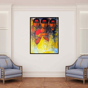 In-situ view of Sachin Sagare's 'The Indian Woman 11' painting in a room