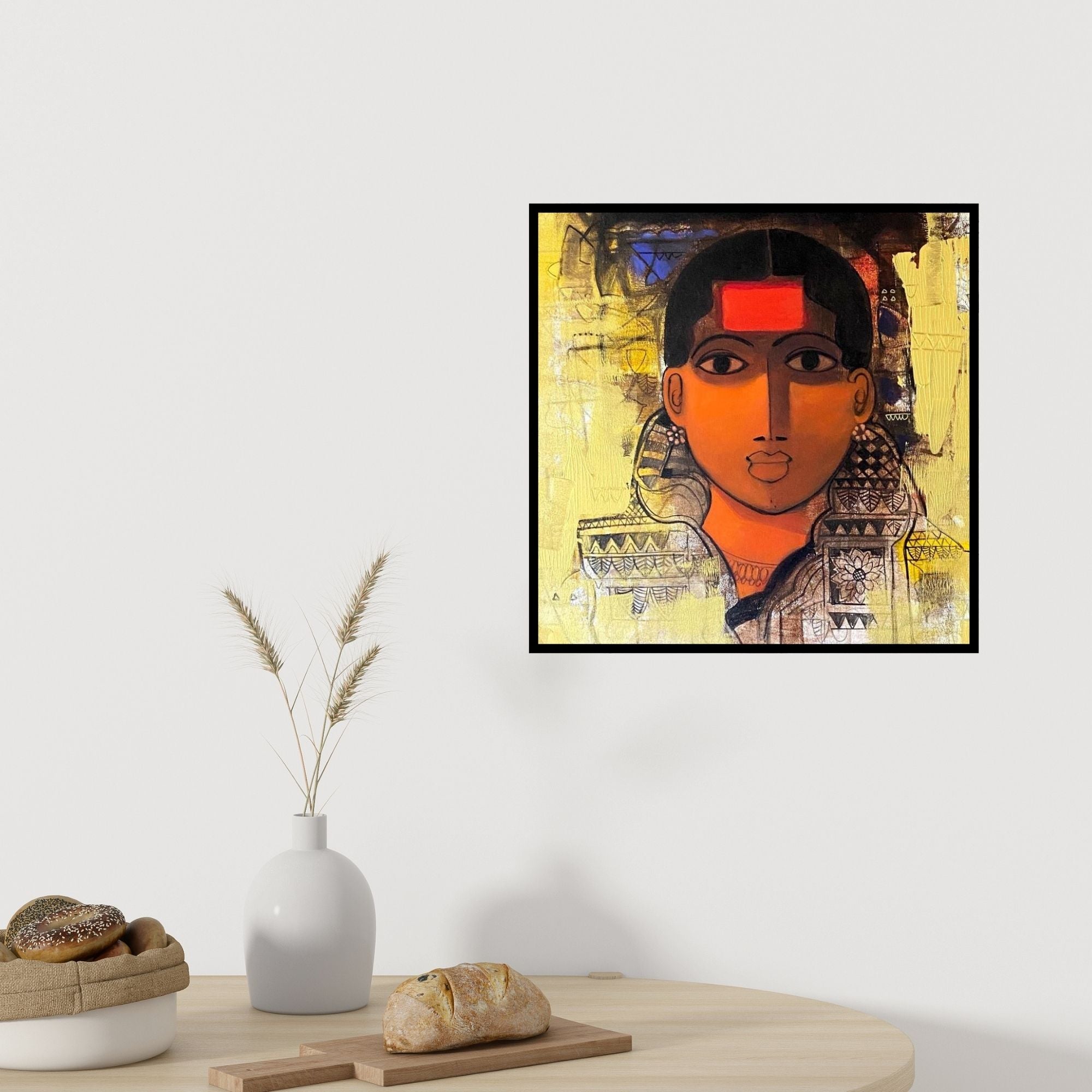 In-situ view of Sachin Sagare's 'The Indian Woman 11' painting in a room