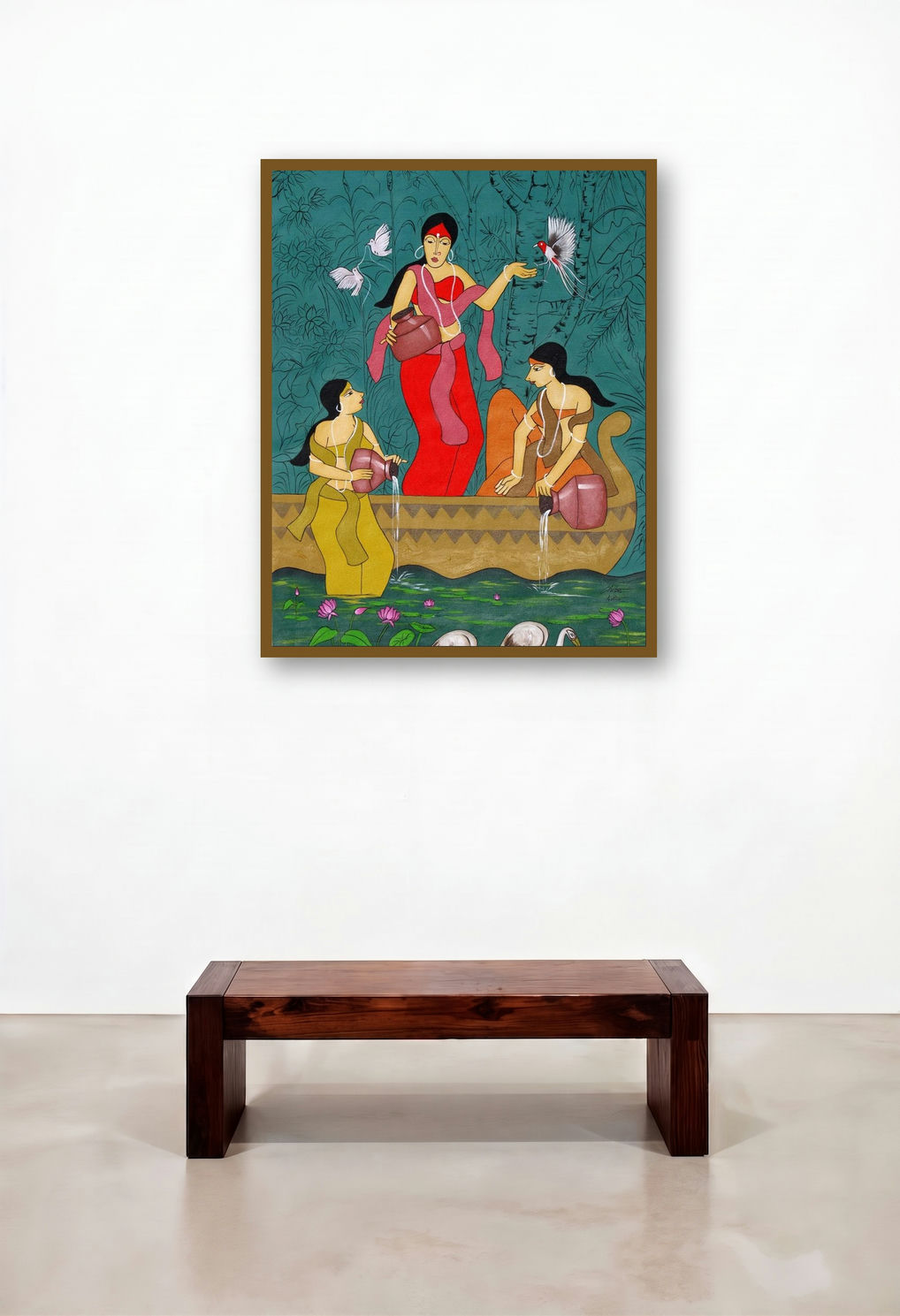 Indian Women (Water Maidens) by artist Chetan Katigar displayed in a Eclectic Bedroom