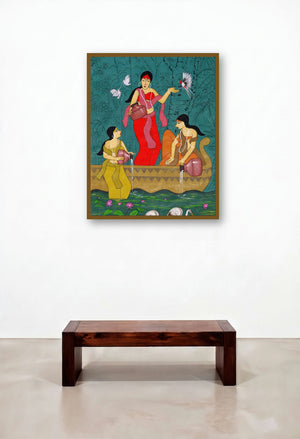 Indian Women (Water Maidens) by artist Chetan Katigar displayed in a Eclectic Bedroom